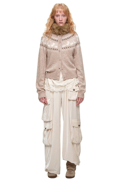 Cardigan jacquard con motivo a isole Fair Isle e gatti