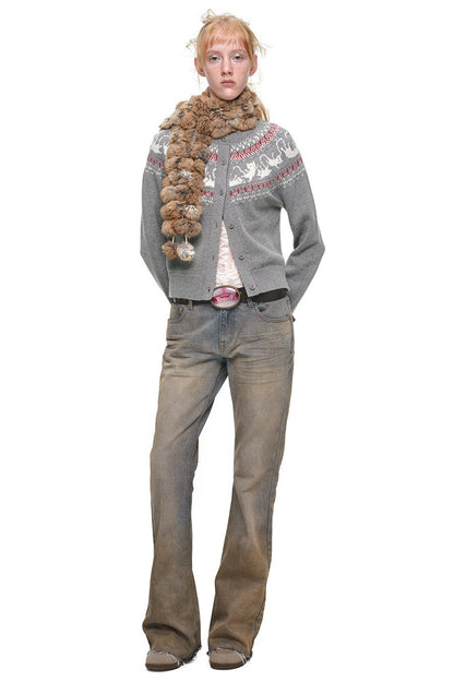 Cardigan jacquard con motivo a isole Fair Isle e gatti