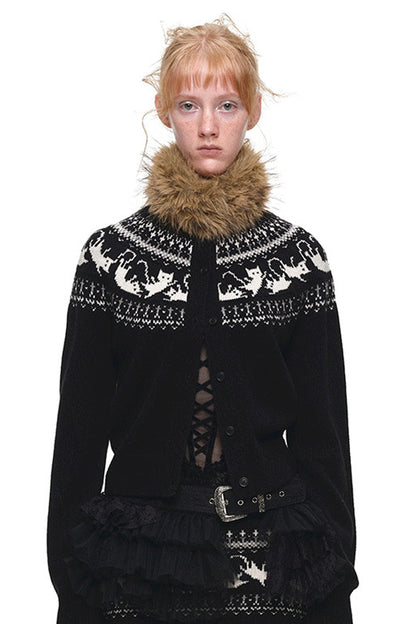 Cardigan jacquard con motivo a isole Fair Isle e gatti