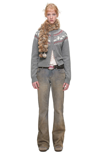 Cardigan jacquard con motivo a isole Fair Isle e gatti