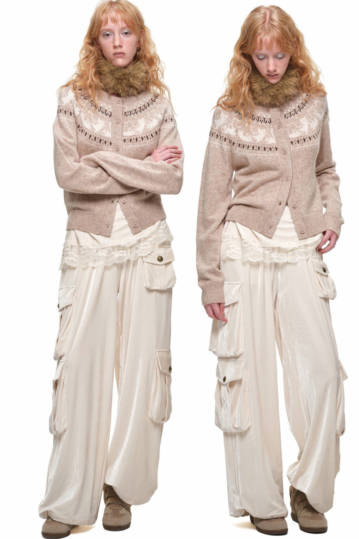 Cardigan jacquard con motivo a isole Fair Isle e gatti