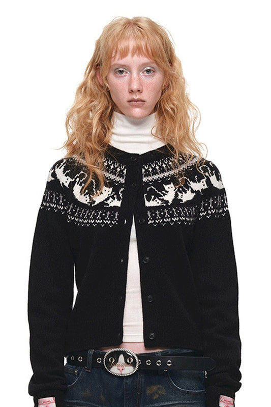 Fair Isle Cat Jacquard Cardigan
