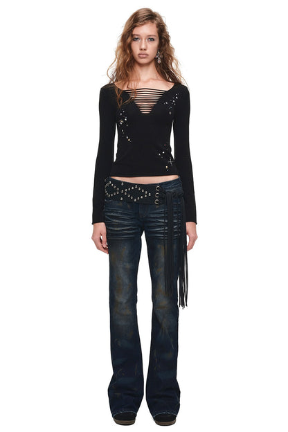 Studded Wide Strap Tassel Waist Cincher