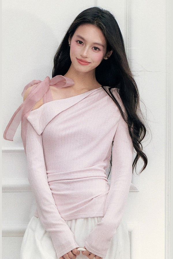 Off-Shoulder Lapel Long Sleeve Top