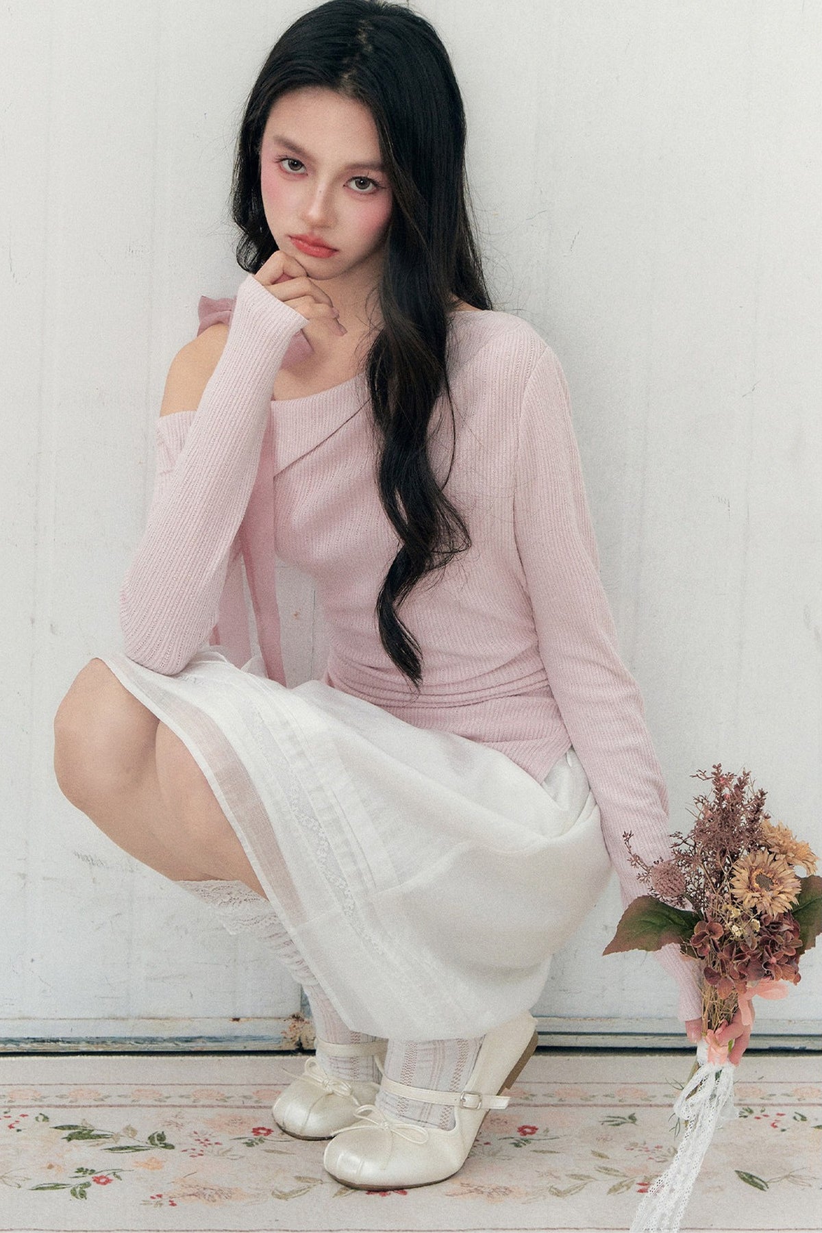 Off-Shoulder Lapel Long Sleeve Top