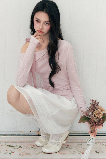 Off-Shoulder Lapel Long Sleeve Top