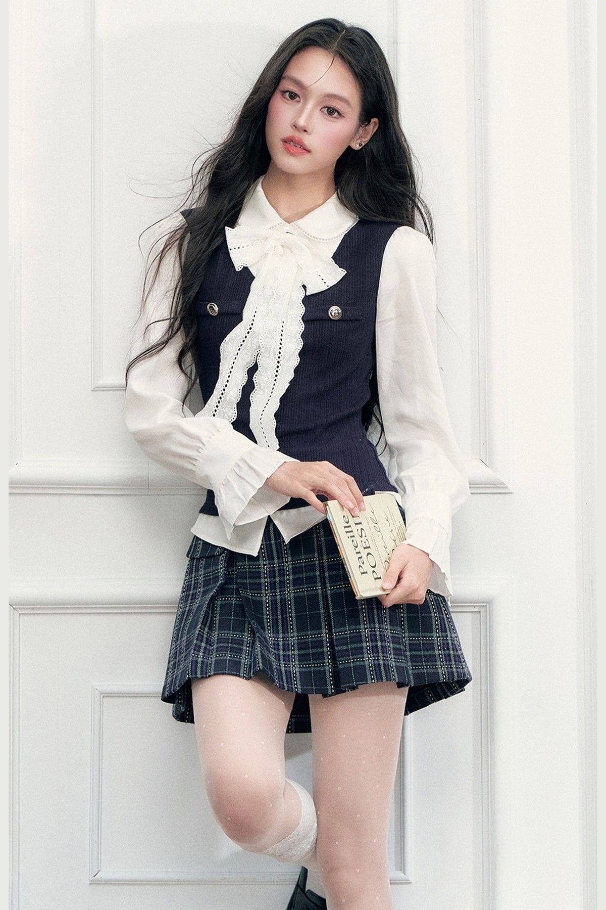 Lace Layered-Look Blouse and Skirt Set-Up