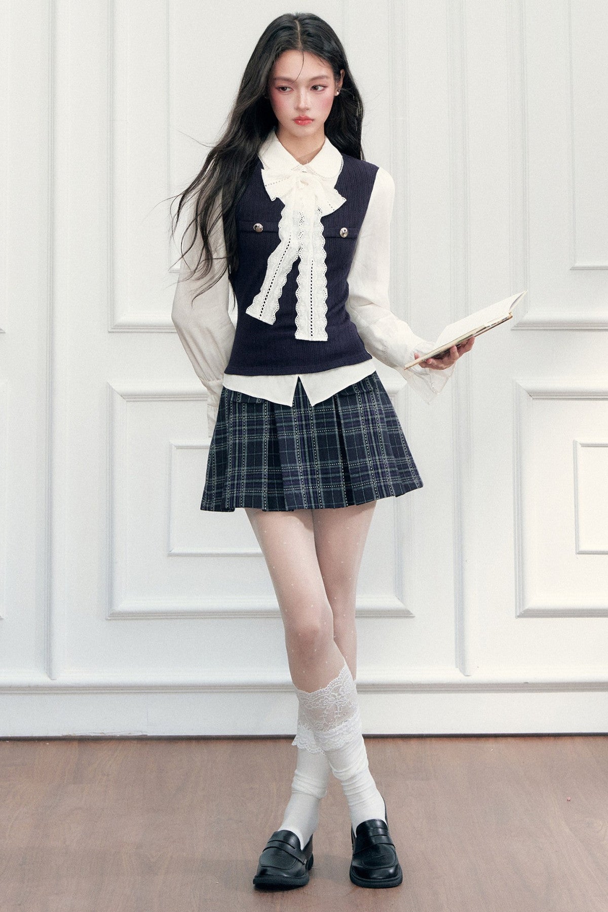 Lace Layered-Look Blouse and Skirt Set-Up