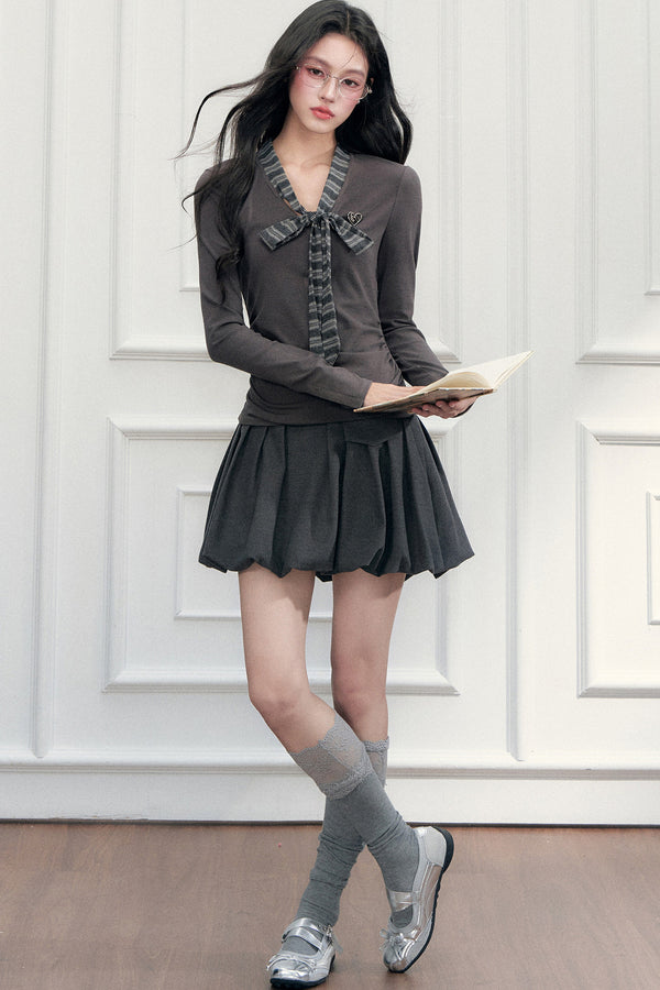 Bow Tie Knit Top and Skirt Set-Up