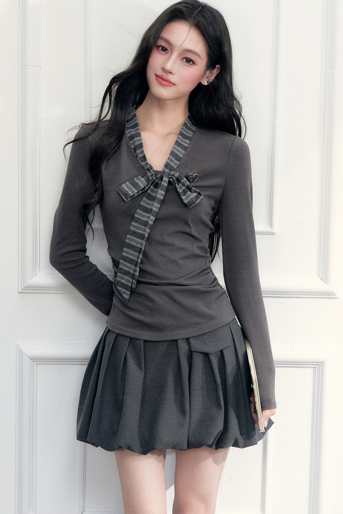 Bow Tie Knit Top and Skirt Set-Up