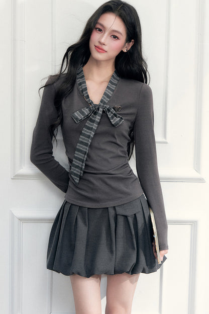 Bow Tie Knit Top and Skirt Set-Up