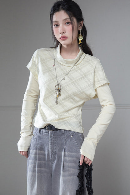Plaid T-Shirt With Base Layer Top Set