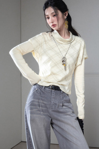Plaid T-Shirt With Base Layer Top Set