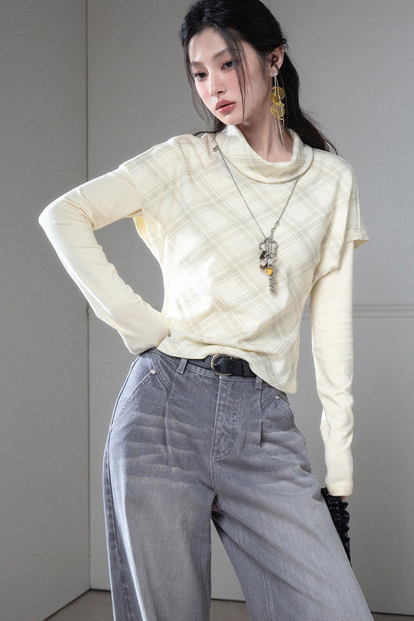 Plaid T-Shirt With Base Layer Top Set
