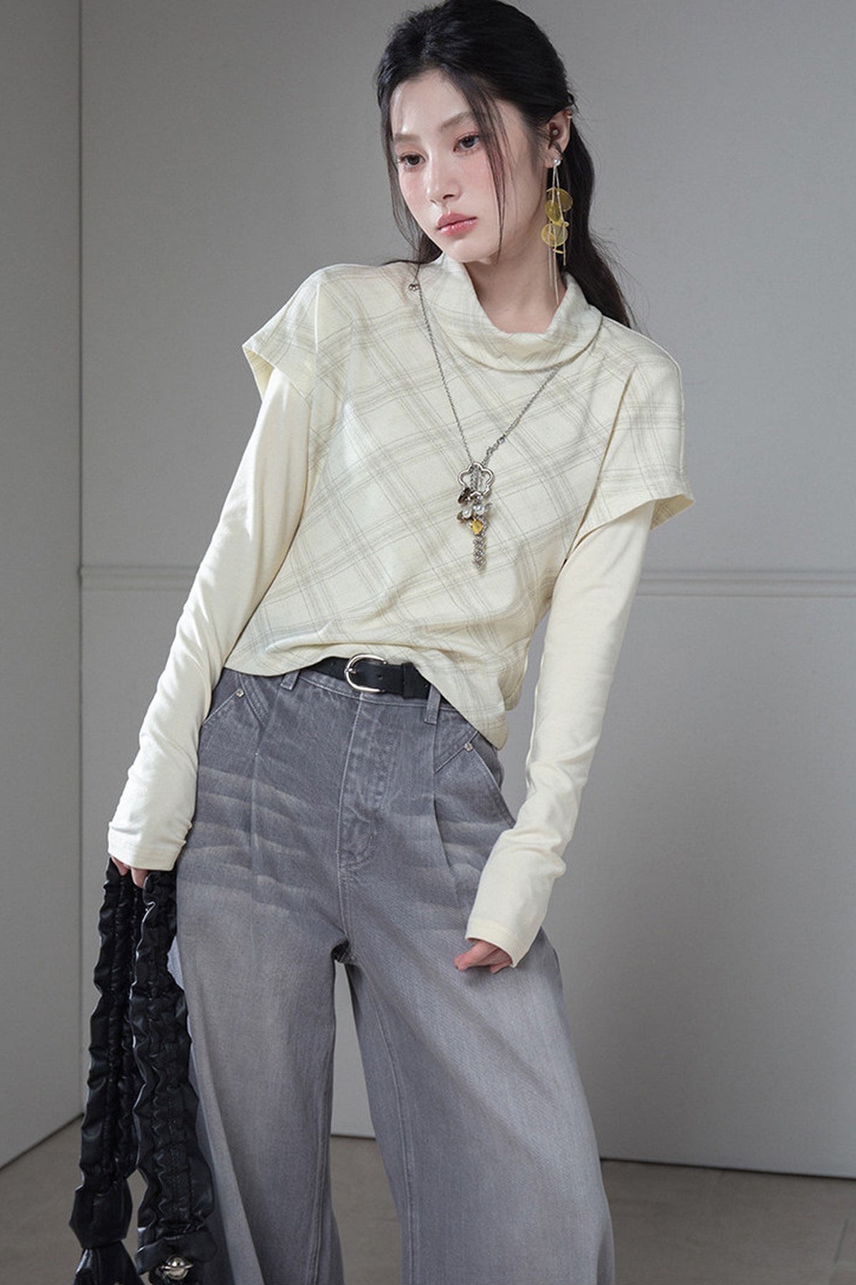 Plaid T-Shirt With Base Layer Top Set