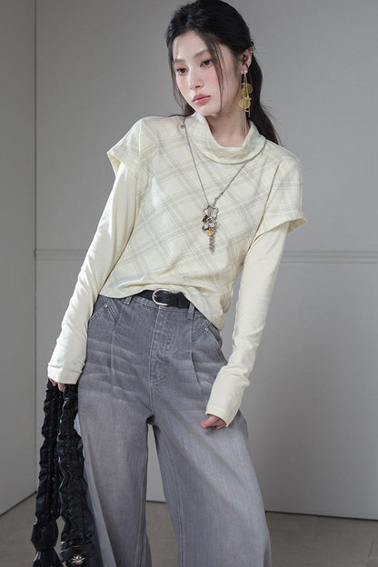 Plaid T-Shirt With Base Layer Top Set