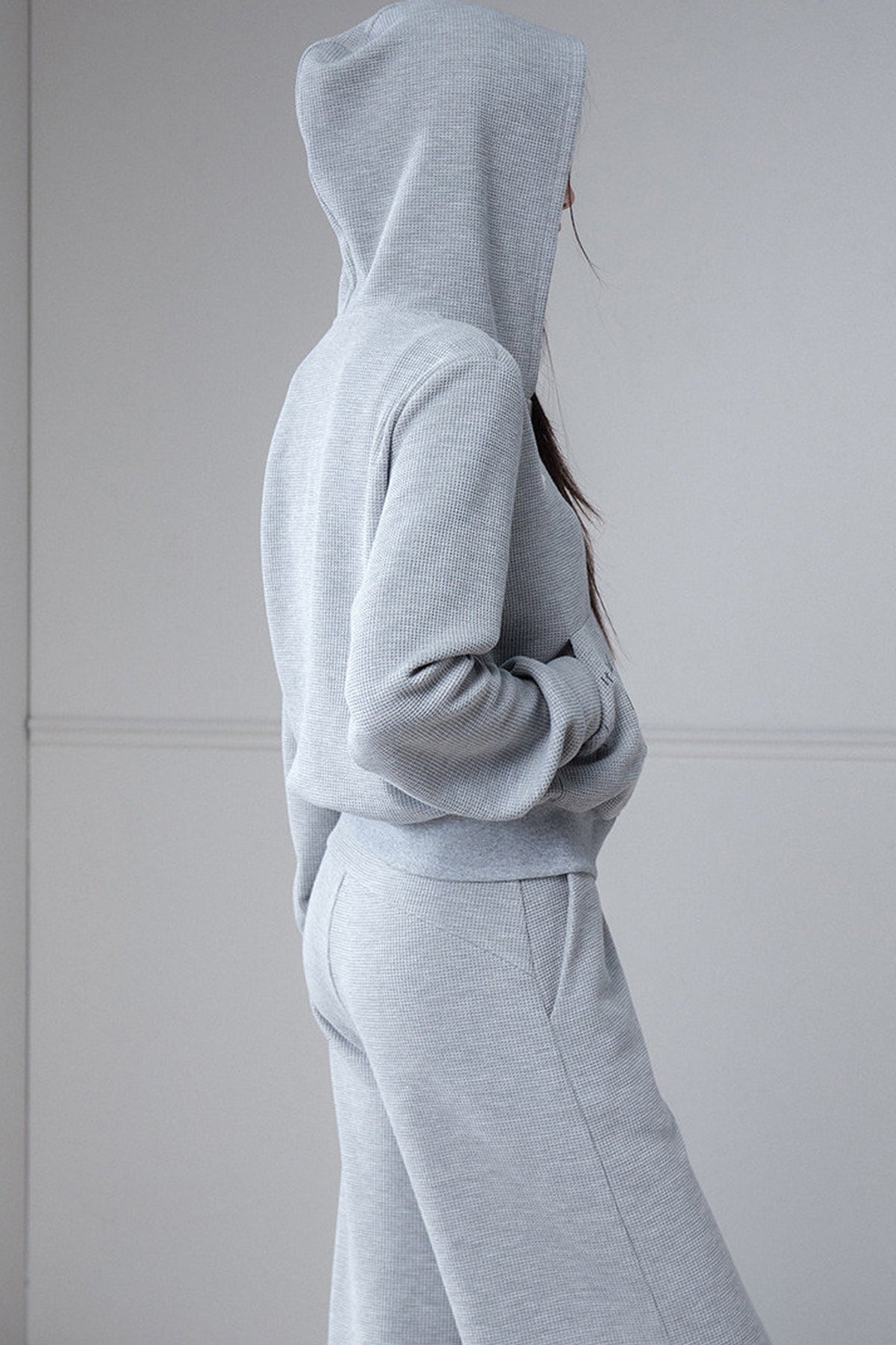 Printed Waffle Hooded Sweatshirt and Pants Set