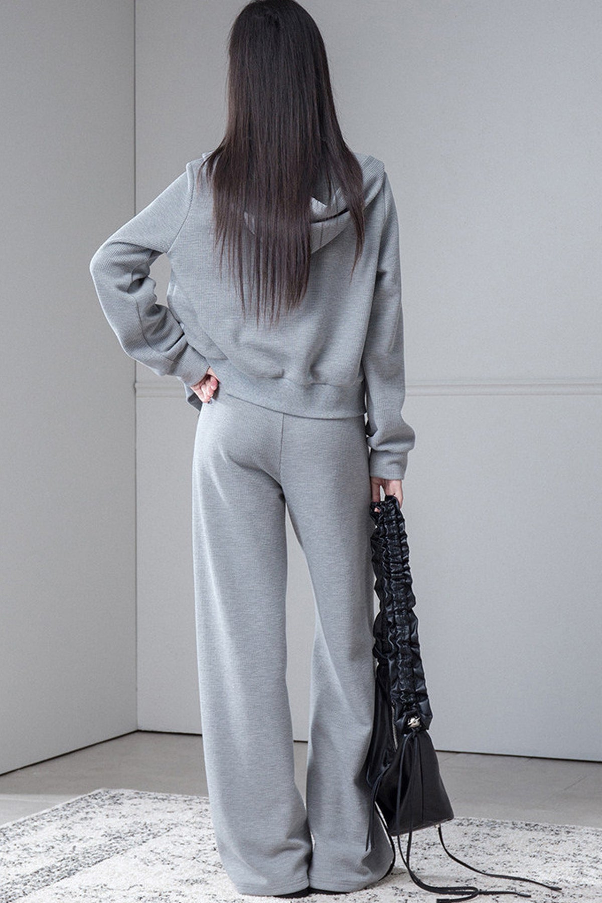 Printed Waffle Hooded Sweatshirt and Pants Set