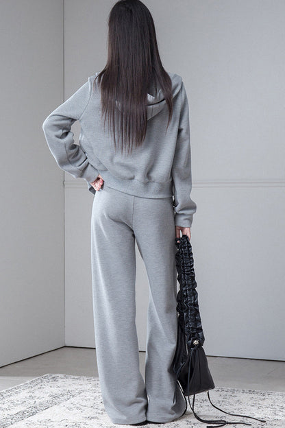 Printed Waffle Hooded Sweatshirt and Pants Set