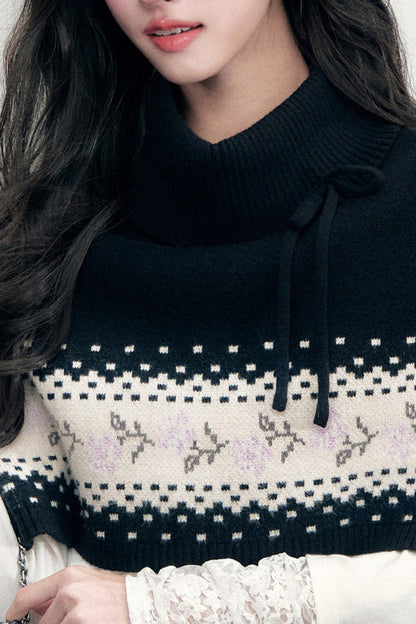 Mantella scialle Fair Isle con lacci