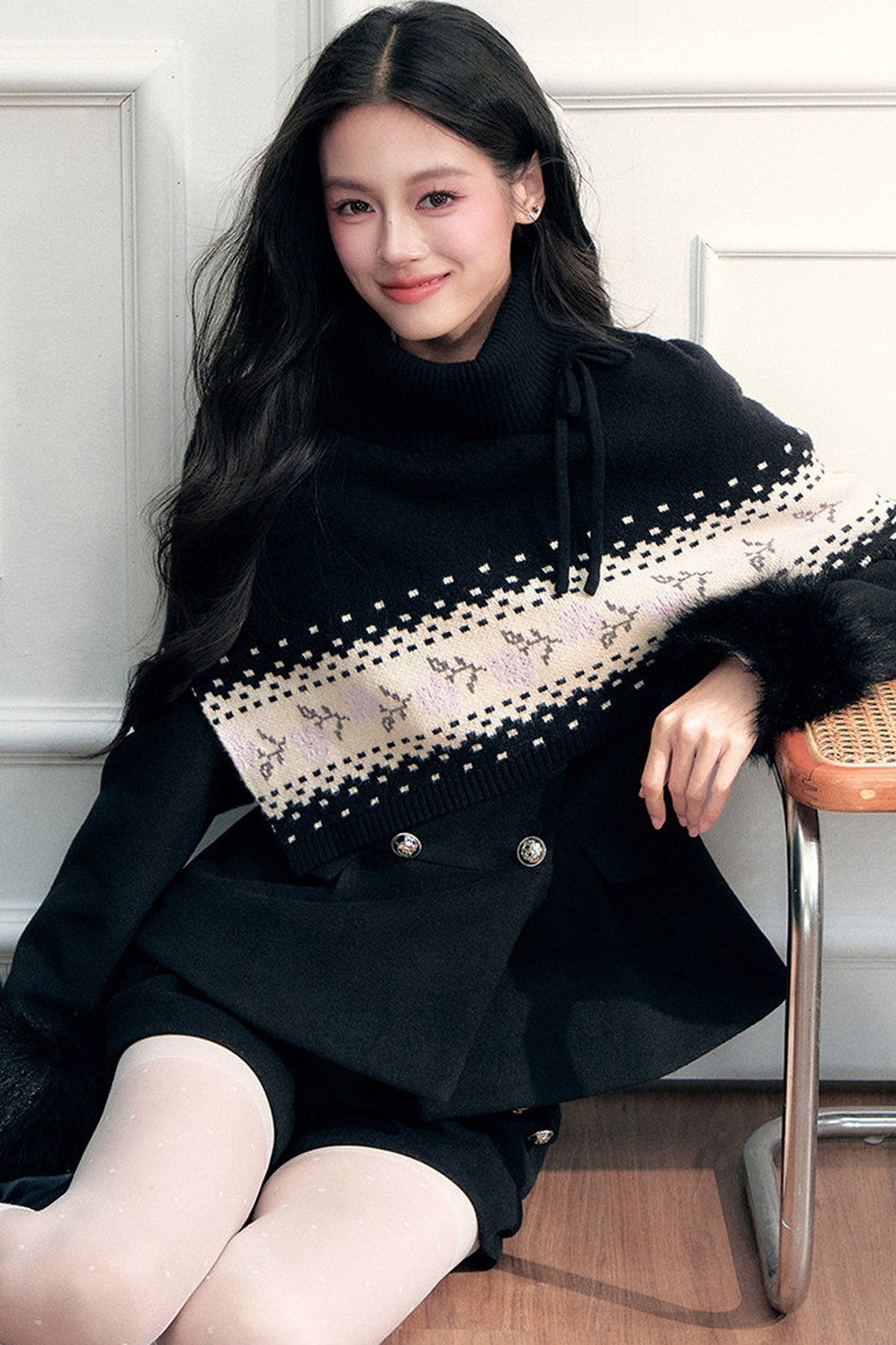 Mantella scialle Fair Isle con lacci