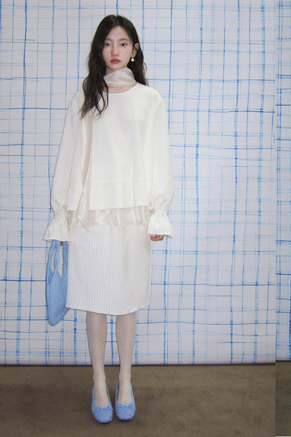 Moonlight Waterfall Long-Sleeve Ribbon Top and Skirt Set-Up