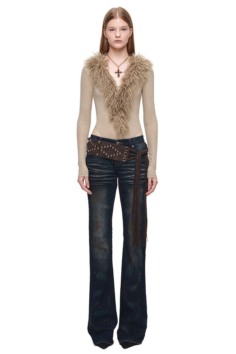 Long-Sleeve Wool V-Neck Bodysuit