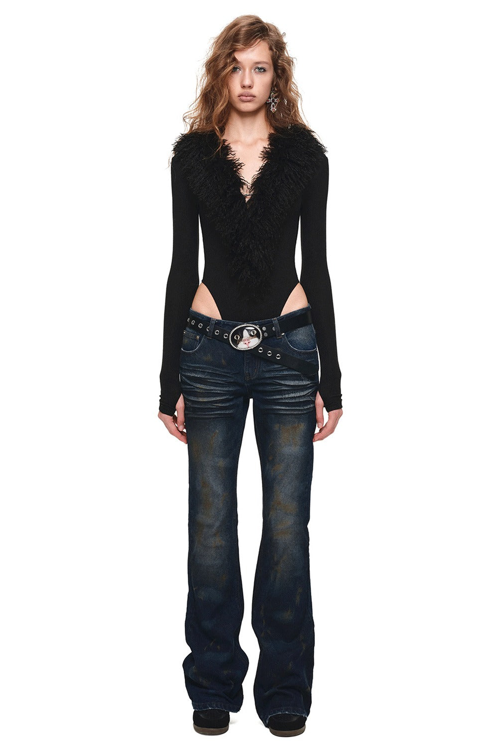 Long-Sleeve Wool V-Neck Bodysuit