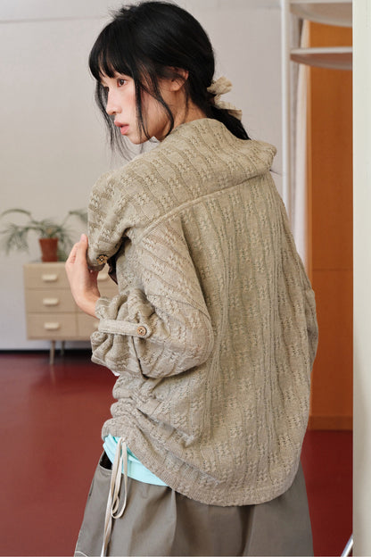 Brown Off-Shoulder Sweater and Mint Green Camisole Set