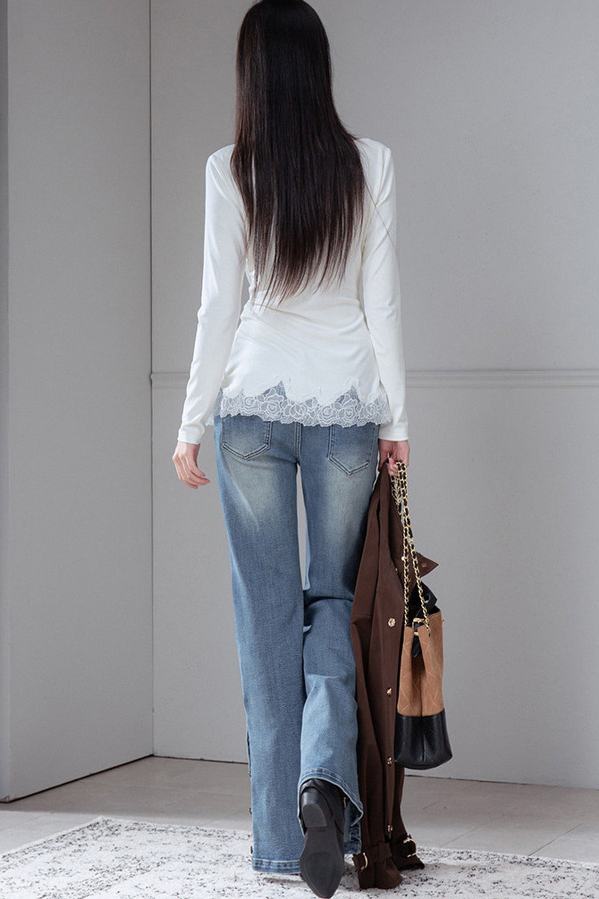 Asymmetrical Pleated Patchwork Lace Knit Top