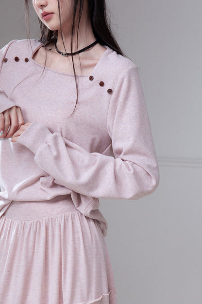 Wool Silk Diamond Neck Knit Top And Skirt Set