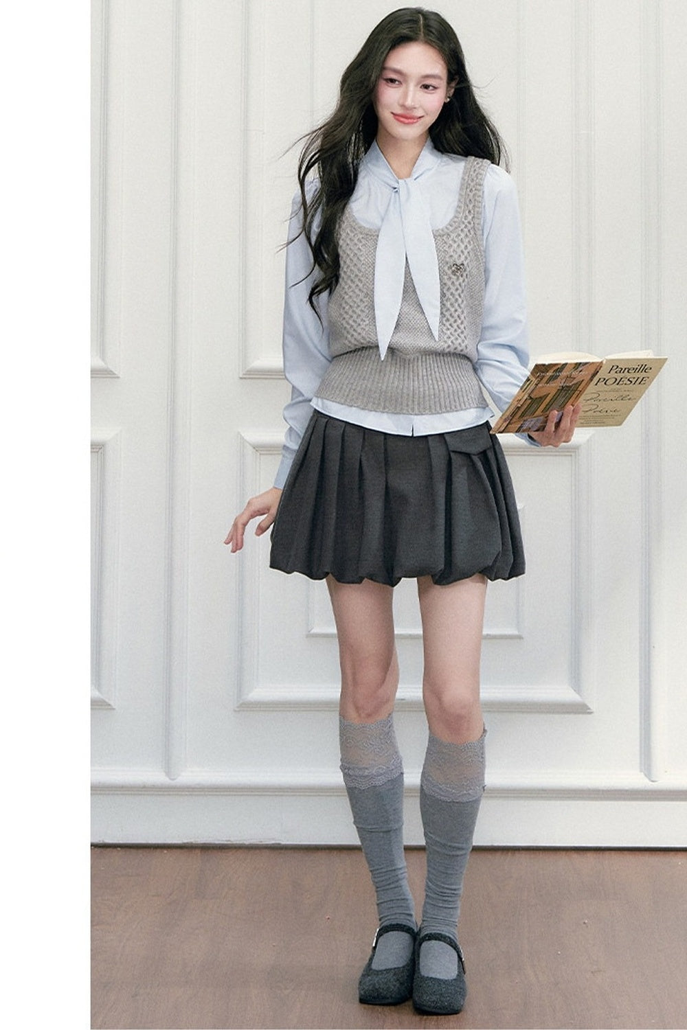 A-Line Pleated Pocket Bud Waist Skirt