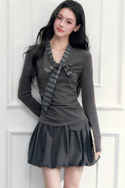 A-Line Pleated Pocket Bud Waist Skirt