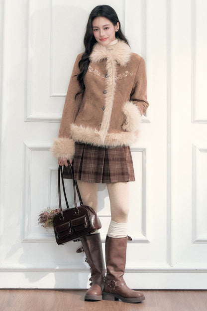 Double-Breasted Plaid Pleated A-Line Skirt