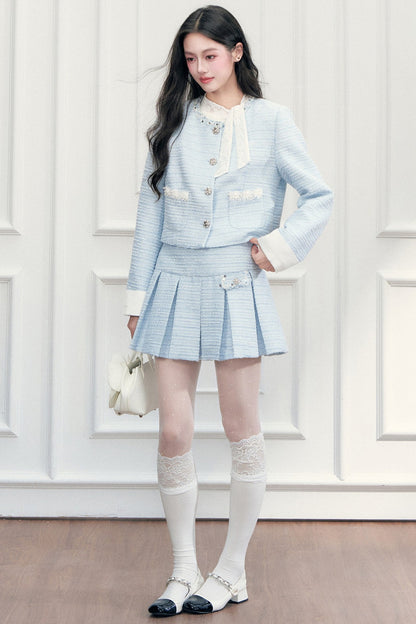 Beaded Tweed Jacket and Pleated Skirt Set