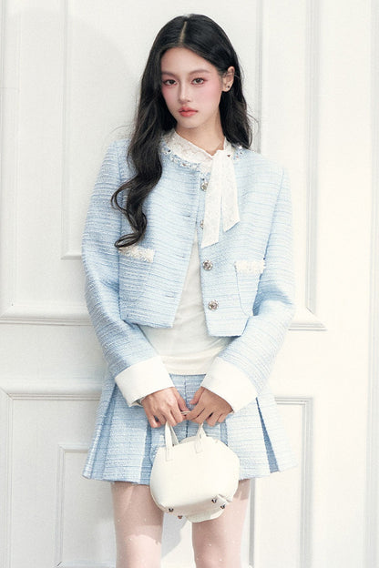 Beaded Tweed Jacket and Pleated Skirt Set