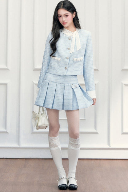 Beaded Tweed Jacket and Pleated Skirt Set