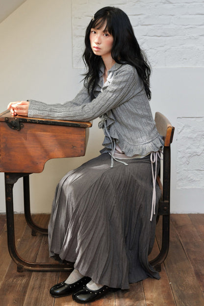Gray Ruffled Cardigan And Inner Top Set-Up