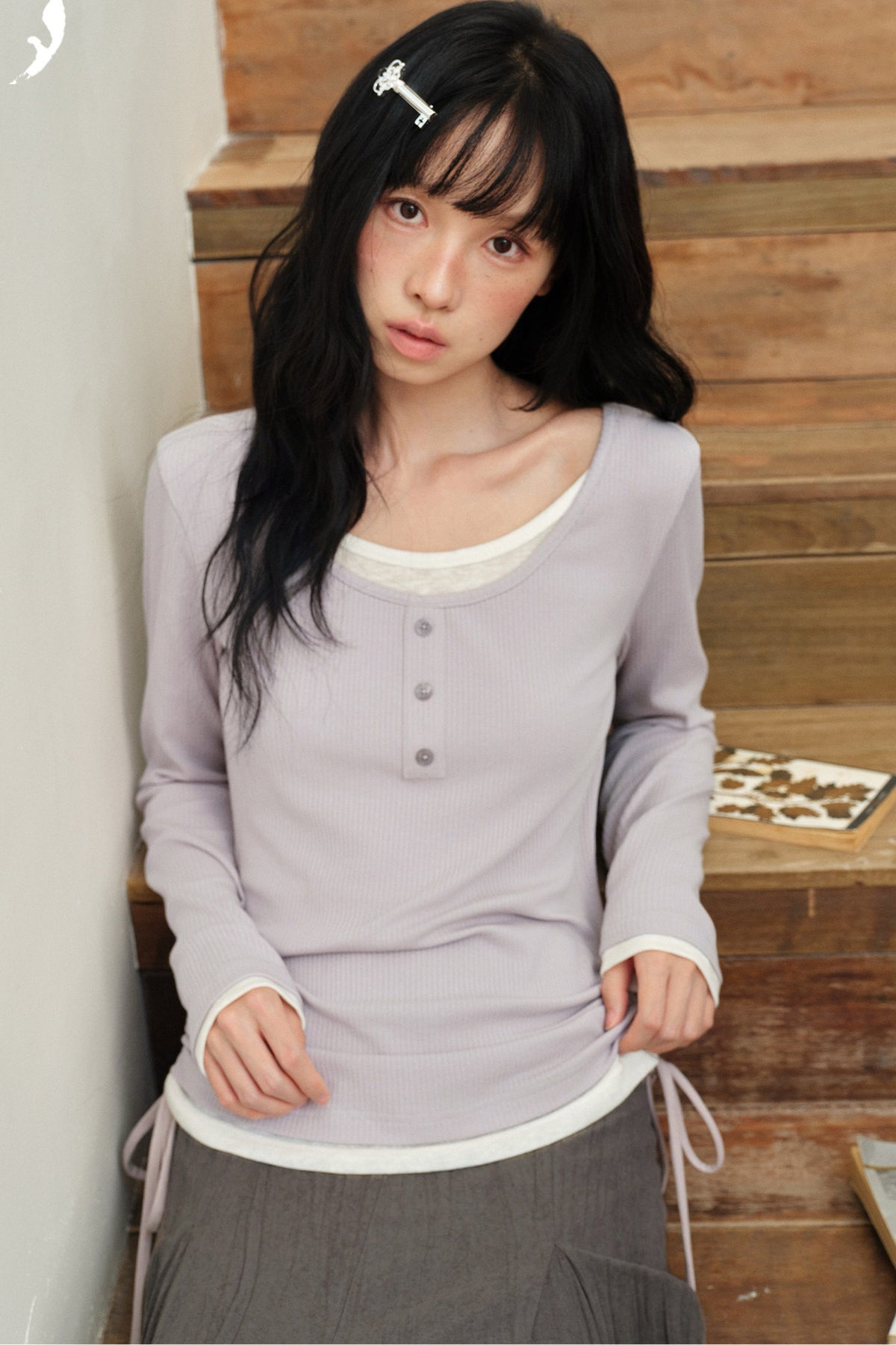 Gray Ruffled Cardigan And Inner Top Set-Up