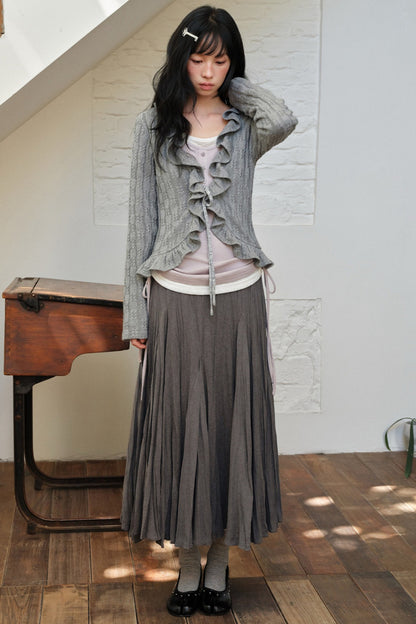 Gray Ruffled Cardigan And Inner Top Set-Up
