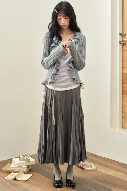 Gray Ruffled Cardigan And Inner Top Set-Up