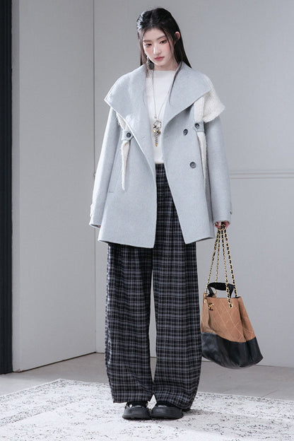 Brushed Plaid Mid-Waist Drawstring Pants