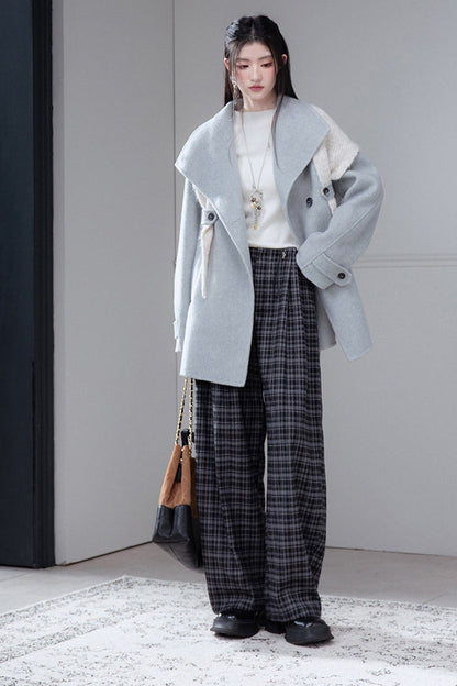 Brushed Plaid Mid-Waist Drawstring Pants