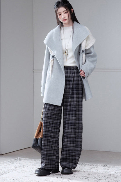 Brushed Plaid Mid-Waist Drawstring Pants