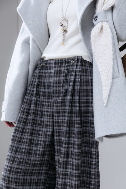 Brushed Plaid Mid-Waist Drawstring Pants