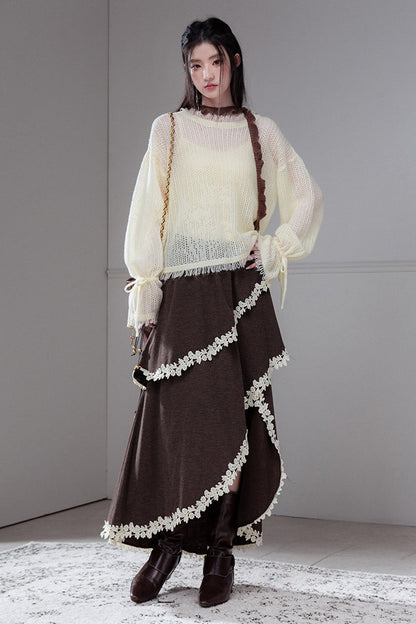 Vintage Irregular Lace Trim Skirt