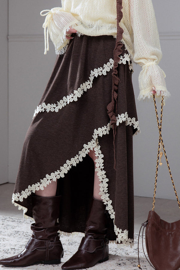 Vintage Irregular Lace Trim Skirt