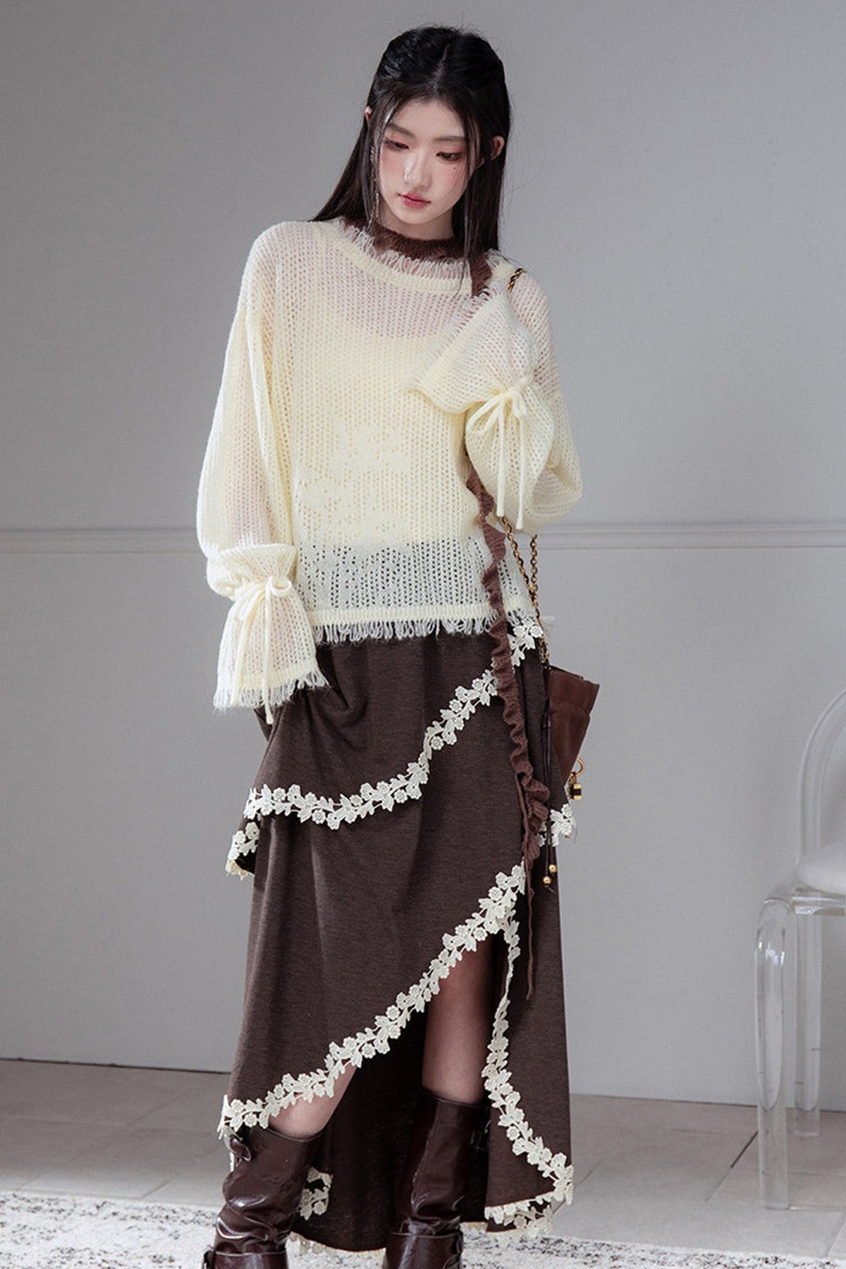 Vintage Irregular Lace Trim Skirt