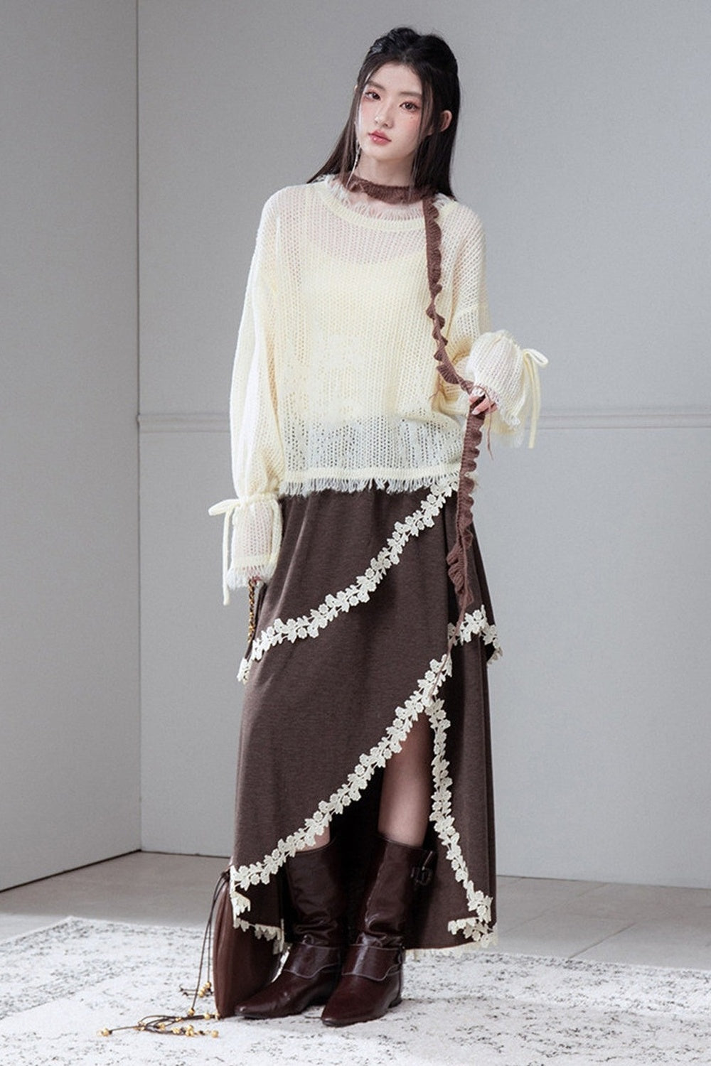 Vintage Irregular Lace Trim Skirt