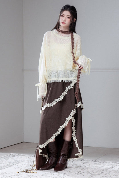 Vintage Irregular Lace Trim Skirt